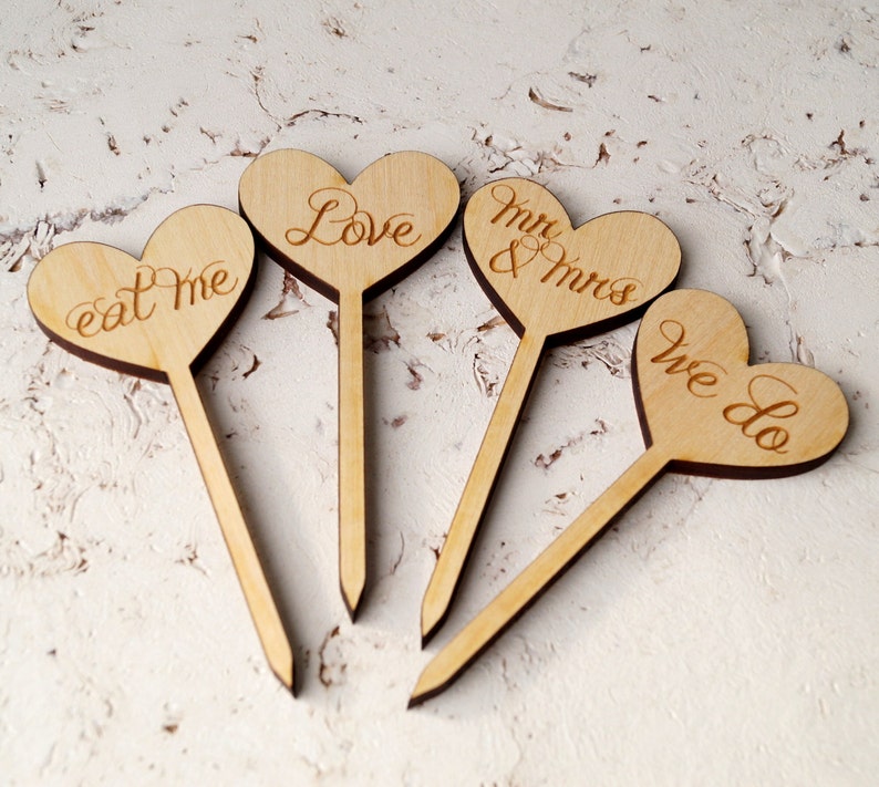 Wedding Cupcake Toppers Rustic Wooden Cupcake Toppers Etsy