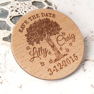 Save the Date magnet, wooden save the date magnets, wedding save the date, personalized laser engraved round wood save the dates, set of 25
