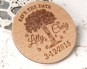Save the Date magnet, wooden save the date magnets, wedding save the date, personalized laser engraved round wood save the dates, set of 25