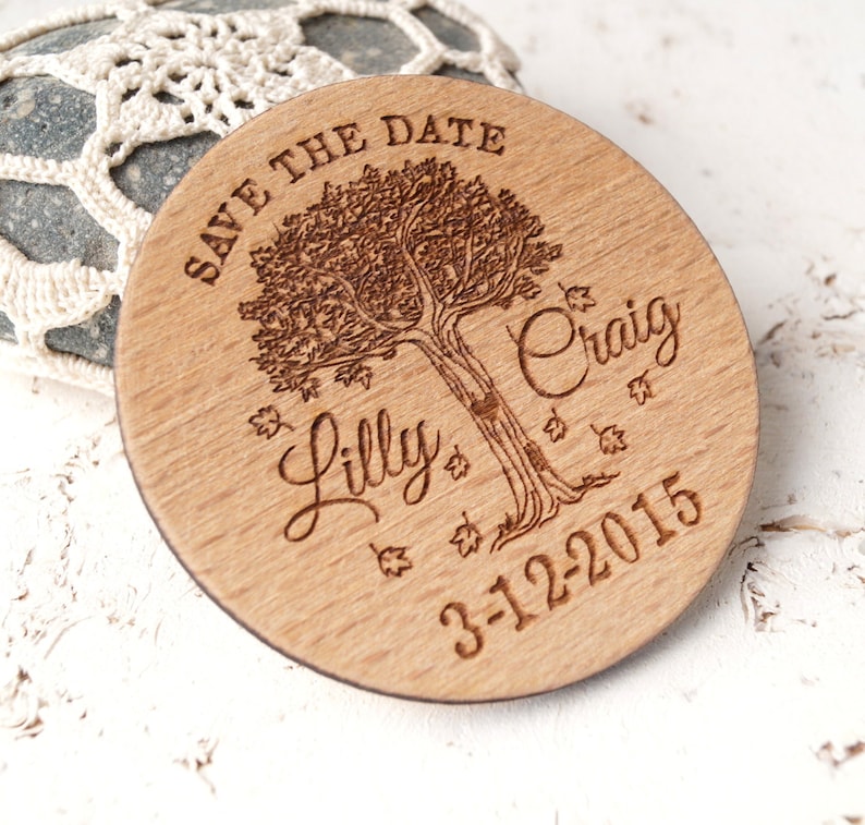 wedding save the date wooden save the date magnets Save the Date magnet personalized laser engraved round wood save the dates set of 25