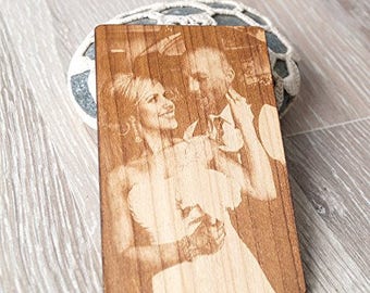 Real photo engraving, wooden wallet insert card, personalized 5th anniversary gift, laser engraved wallet insert, double side engraving