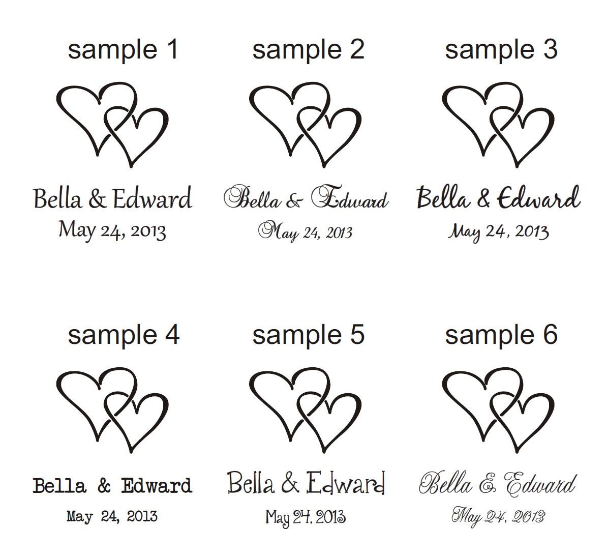 Corazones boda Stamp sello de goma personalizado para bricolaje personalizado  boda sello para favores de la boda, etiquetas de regalo, servilletas 2 x 2  -  México