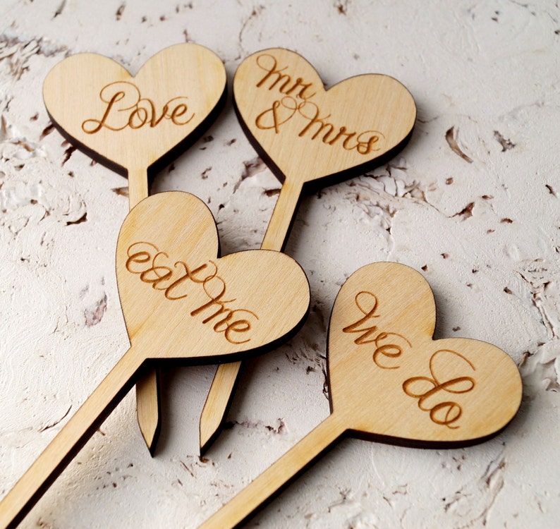 Wedding Cupcake Toppers Rustic Wooden Cupcake Toppers Etsy