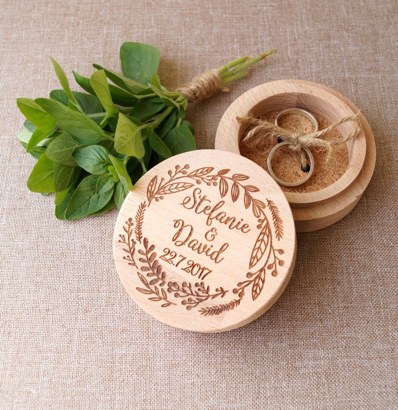 Personalized ring box, wooden ring box, wedding ring box, ring bearer box, wedding rings holder, rustic ring box, custom engraved ring box image 5