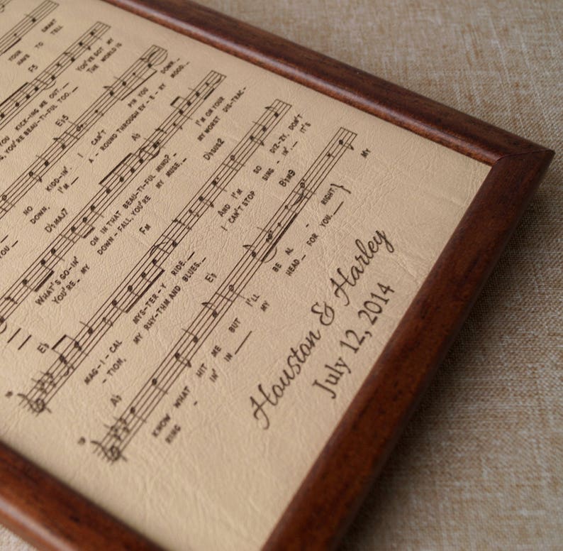 Leather Engraved Music Sheet Personalized Framed Music Notes Etsy