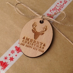 Merry Christmas gift tags, Reindeer gift tags, Wooden gift tags, Rustic laser engraved gift tags, Snowflake gift tags, Set of 12
