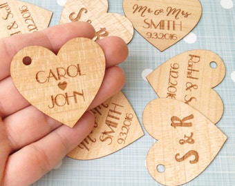 Wedding favor tags, personalized favor tags, custom engraved wooden veneer favor tags, thank you tags, gift tags, wedding favors