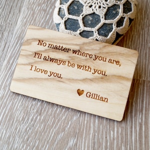 Wooden wallet insert card, personalized wallet insert, 5th wooden anniversary gift, custom engraved wallet card, luxury olive wood card