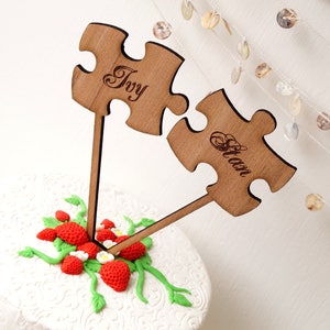 Puzzle cake toppers puzzle pieces wedding cake toppers rustic wooden cake topper personalized cake topper personalized cake toppers image 4