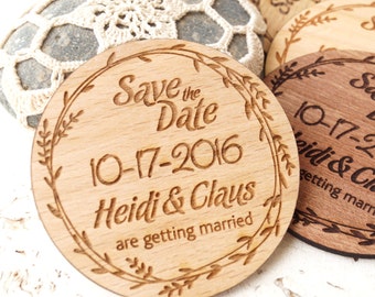 Save the date magnets, wooden save the dates, custom save the dates, wooden magnets, engraved save the dates, Your Choice of wood