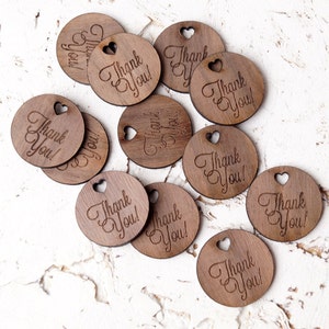 Wedding favor tags, thank you tags, wooden tags, diy wedding favor, gift, shower tags, real wood tags, laser cut engraved tags, set of 25
