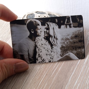 Metal wallet insert card, real photo engraved wallet card, custom wallet insert, your picture engraved on one side and message on the back