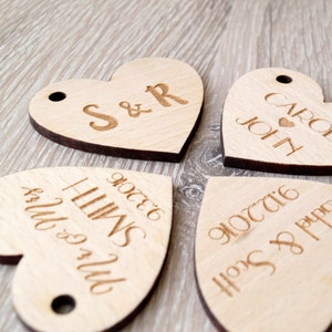 Wedding favors, personalized wooden tags, heart tags, rustic wedding favor tags, wedding favors, custom engraved wooden hearts, 25 pc