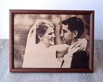 3rd wedding anniversary gift, real leather picture, engraved photograph on genuine leather, leather photograph, anniversary gift idea