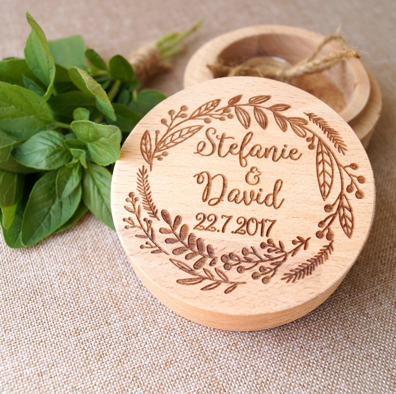 Personalized ring box, wooden ring box, wedding ring box, ring bearer box, wedding rings holder, rustic ring box, custom engraved ring box image 4