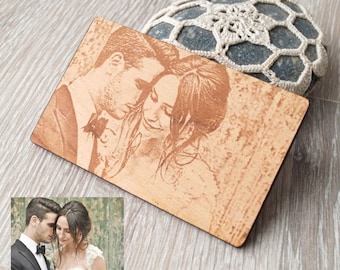 Real photo engraving, wooden wallet insert card, personalized 5th anniversary gift, laser engraved wallet insert, double side engraving