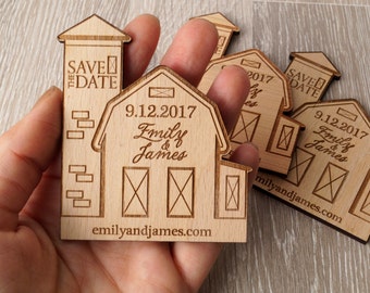 Save the Date magnets, wooden save the dates, barn house save the date magnets, farm house magnets, barn wedding save the dates, set of 25