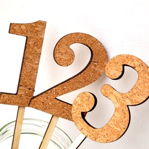 Wedding table numbers, rustic table numbers, cork wood numbers on sticks, rustic wedding decor, vineyard, farm, cottaga wedding decoration