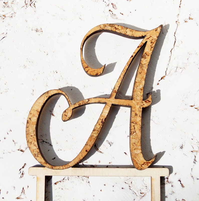 Rustic cake topper, wedding cake topper, cork cake topper, cork monogram topper, vineyard wedding decor, single cork letter cake topper image 3