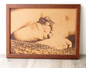 Engraved photograph on real leather, 3rd wedding anniversary gift idea, custom engraved framed picture, leather engraving, unique gift