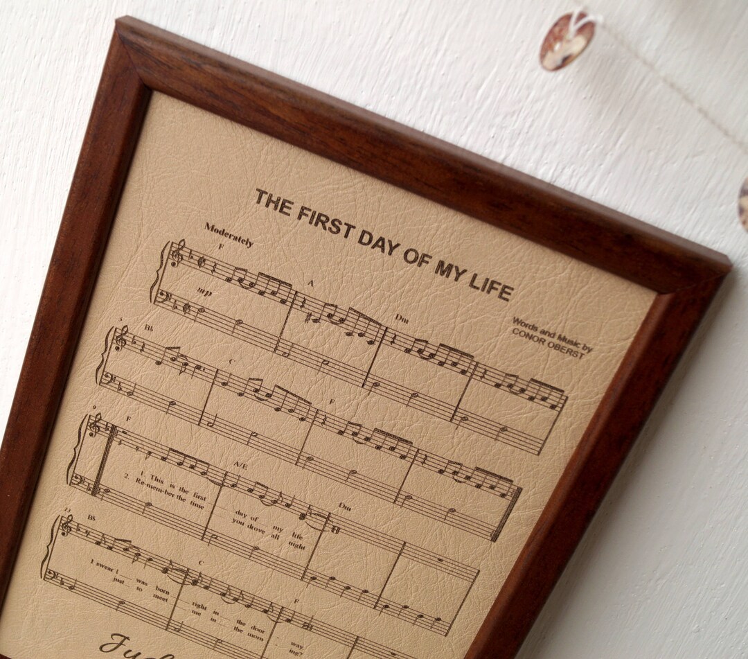 Leather Engraved Music Sheet, Personalized Framed Music Notes, 3rd