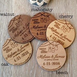 Wooden Save-the-Date magnets, mason jar design, wood save the date magnets, wooden magnets, engraved magnets, rustic save the dates