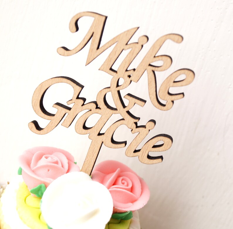 Wedding cupcake toppers, personalized cupcake toppers, wooden cupcake toppers, cupcake toppers, custom cupcake picks, set of 12 pc image 2