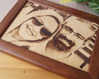 Memorial Photo, custom engraved framed picture, leather engraving, unique gift