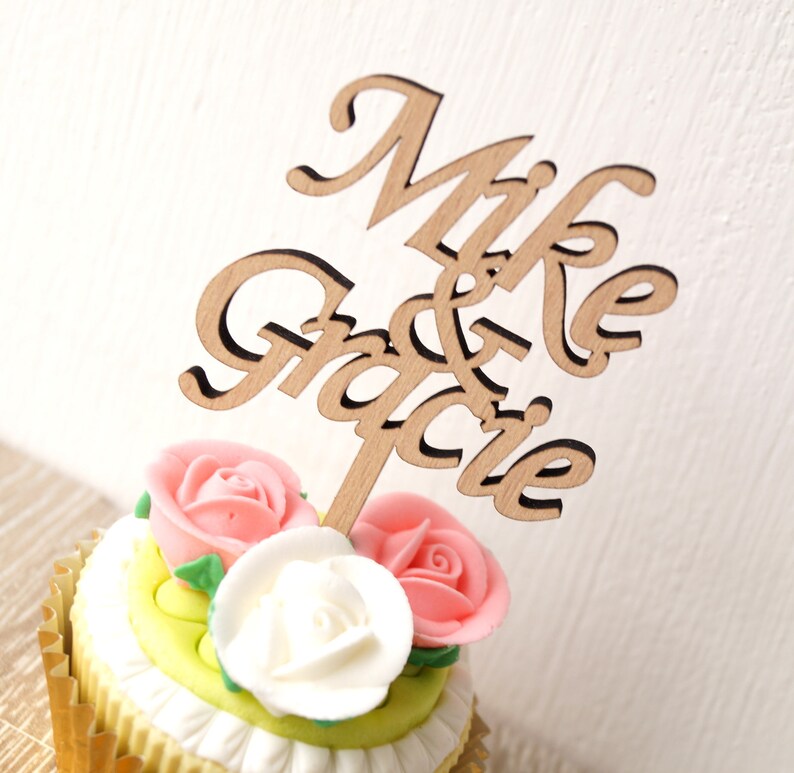 Wedding cupcake toppers, personalized cupcake toppers, wooden cupcake toppers, cupcake toppers, custom cupcake picks, set of 12 pc image 3