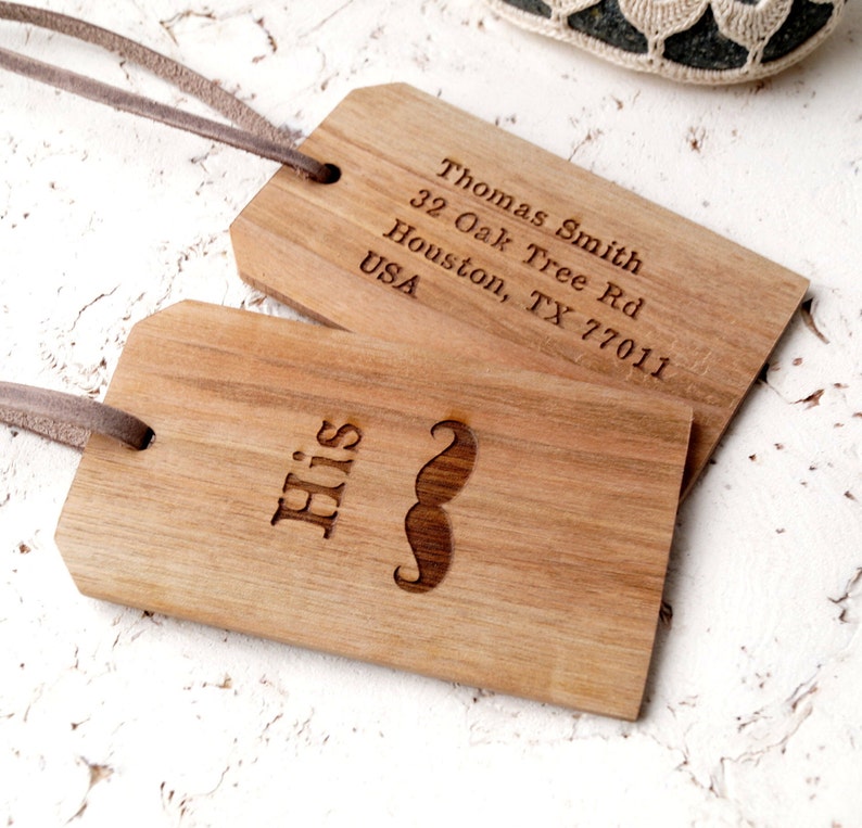 His and Hers Personalized Wooden Luggage Tags Custom Engraved Etsy