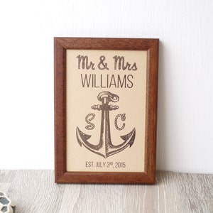 3rd wedding anniversary gift, leather wedding sign, engraved leather anniversary family name sign, framed leather picture, custom engraving