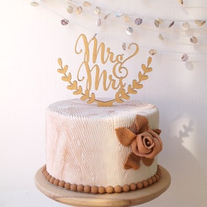 Wedding cake topper, Mr & Mrs cake topper, rustic cake topper, wooden cak topper, your wood choice image 2