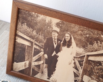 Regalo de aniversario de boda de cuero Three Years.Fotografía grabada en cuero real, 3ª idea de regalo de aniversario de bodas
