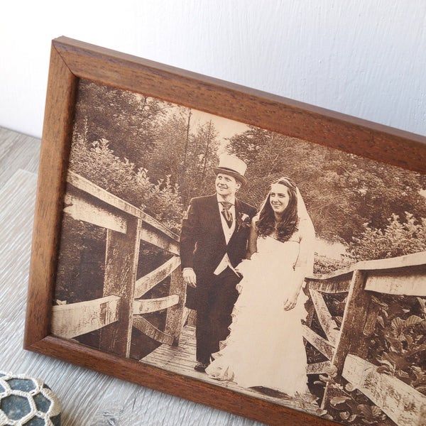 Leather Wedding Anniversary Gift Three Years.Engraved photograph on real leather, 3rd wedding anniversary gift idea