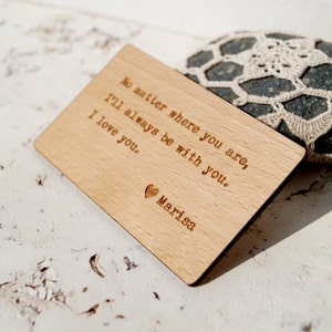 Tarjeta de inserción de billetera de madera, regalo de aniversario de 5th Wood, inserto de billetera grabada con láser, inserto de billetera personalizado, tarjeta de billetera de madera real