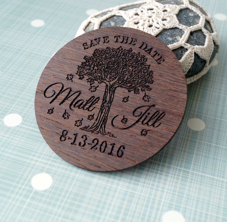 wedding save the date wooden save the date magnets Save the Date magnet personalized laser engraved round wood save the dates set of 25