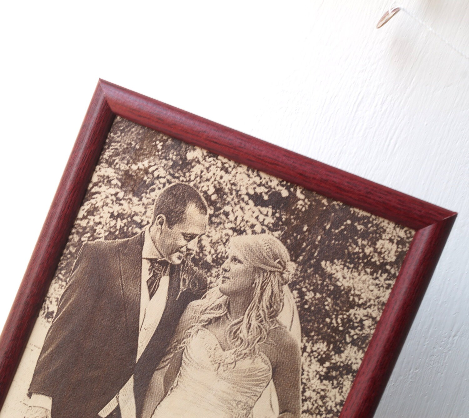 Engraved photograph on real leather, leather picture, 3rd wedding anniversary gift idea, custom engraved framed picture, unique gift