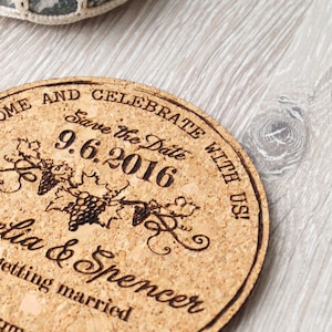 Sous-verres ou aimants rustiques pour réserver la date, aimants de mariage vignoble, sous-verres personnalisés gravés au laser, lot de 25 pièces, liège réservez les dates