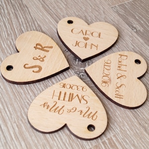 Wedding favors, personalized wooden tags, heart tags, rustic wedding favor tags, wedding favors, custom engraved wooden hearts, 25 pc