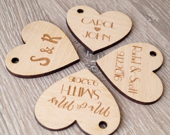 Wedding favors, personalized wooden tags, heart tags, rustic wedding favor tags, wedding favors, custom engraved wooden hearts, 25 pc