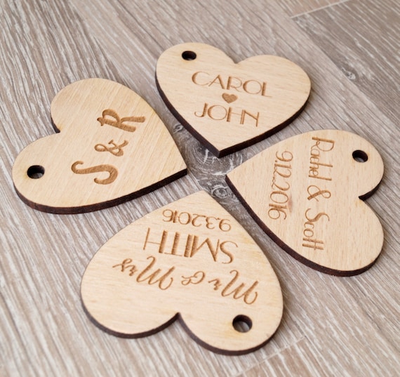 Engraved Wooden Heart Wedding Gift Tags