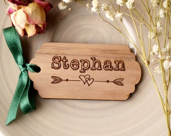 Wedding place tags, custom laser engraved place cards, escort tags, wedding place cards