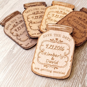 Magneti in legno "Save the Date", magneti personalizzati per barattoli di vetro, magneti in legno "Save the Date", magneti incisi, magneti rustici "Save the Date"