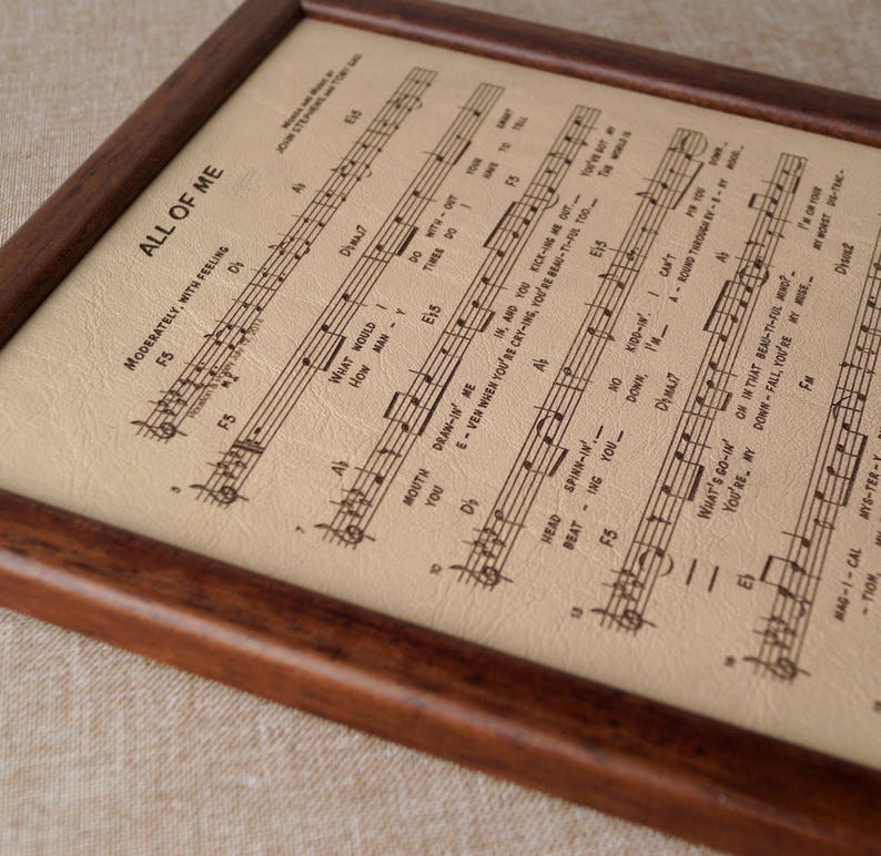 Leather Engraved Music Sheet Personalized Framed Music Notes Etsy
