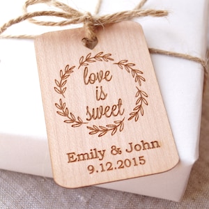 Love is sweet wedding favor tags, wedding favor tags, rustic gift tags, thank you tags, personalized engraved favor tags
