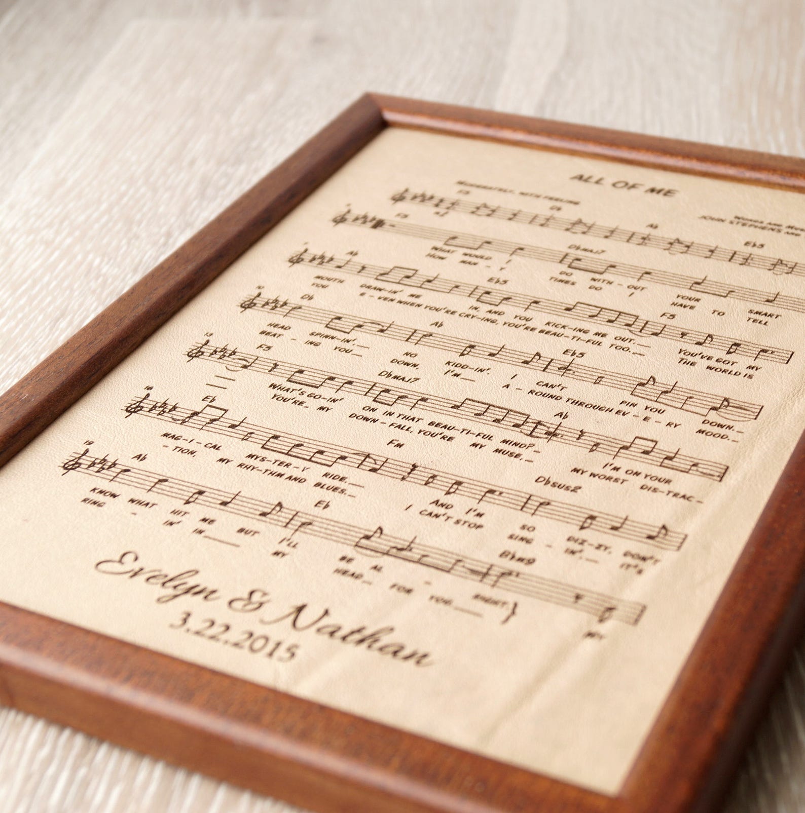 Leather Engraved Music Sheet Personalized Framed Music Notes Etsy