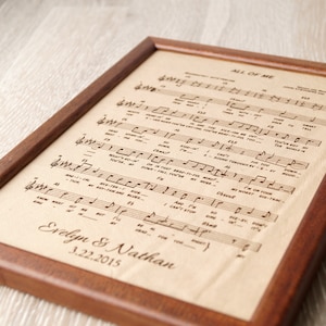 Leather engraved music sheet, personalized framed music notes, 3rd wedding anniversary gift, leather picture, custom engraving image 3
