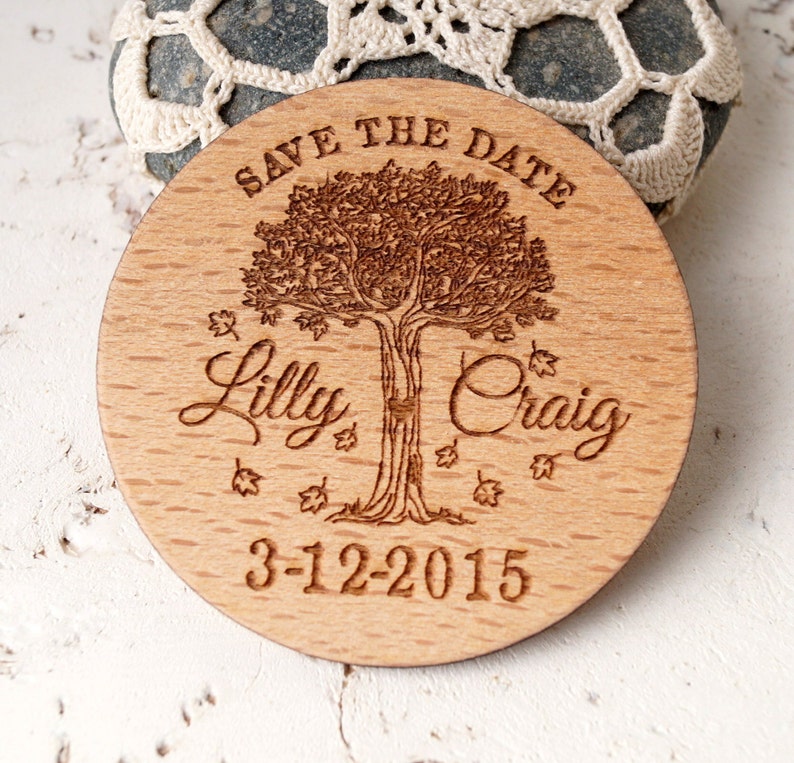 wedding save the date wooden save the date magnets Save the Date magnet personalized laser engraved round wood save the dates set of 25