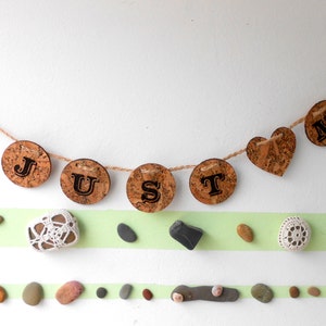 Just Married Banner - Rustic Wedding Just Married Sign - Cork Garland Wedding Decoration - Eco Friendly Wedding Decor