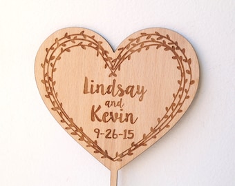 Wedding cake topper, rustic cake topper, custom cake topper, wooden cake topper, heart cake topper, rustic wedding cake decor, personalized